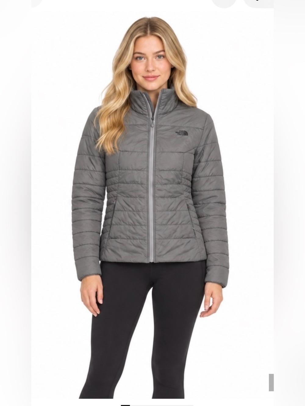 The North Face Gray Quilted Insulated Full Zip Jacket medium
